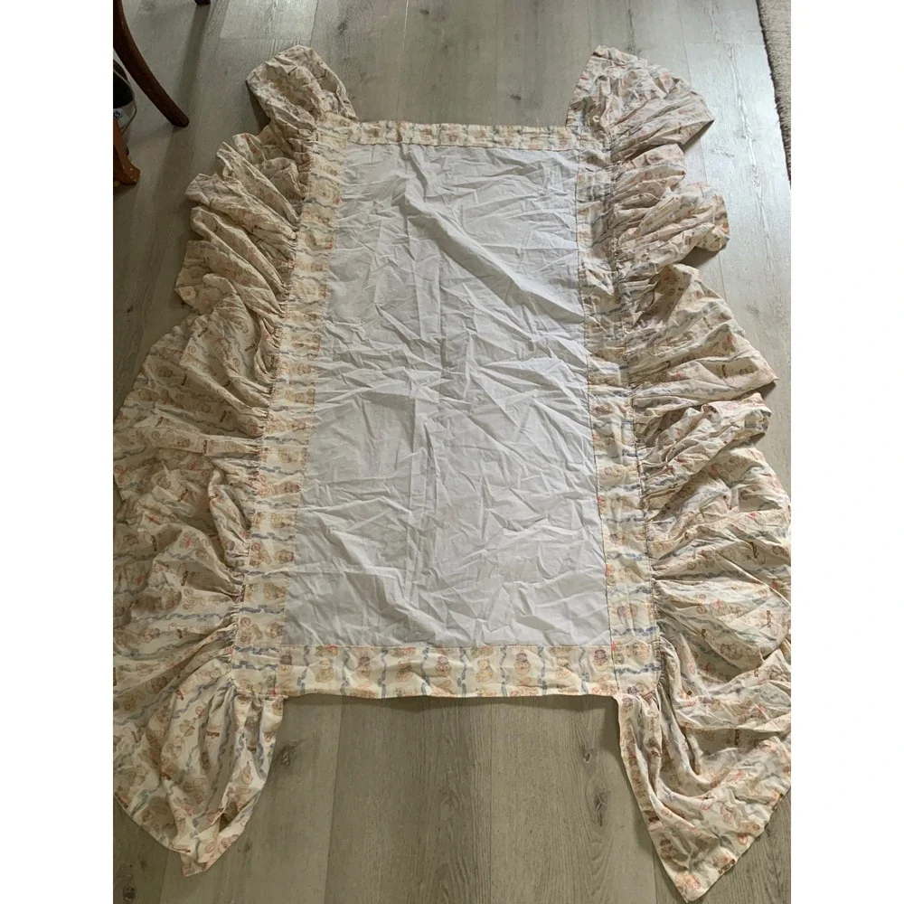 Vintage Teddy Bear Toy Box Quilted Baby Blanket and Ruffled Bed Skirt Set crib